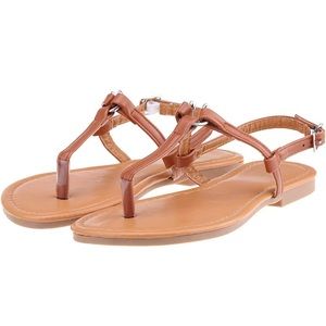 Cazuer Ring T-Strap Open Toe Bohemian Adjustable Ankle Buckle Thong Flip Flops